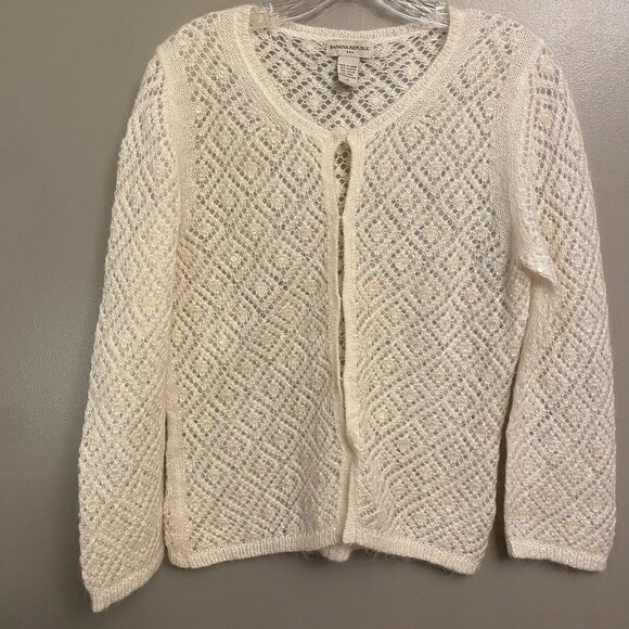 Banana Republic Caridgan Size Med Wool blend Open Knit Cream 2000s Y2K - Picture 1 of 11